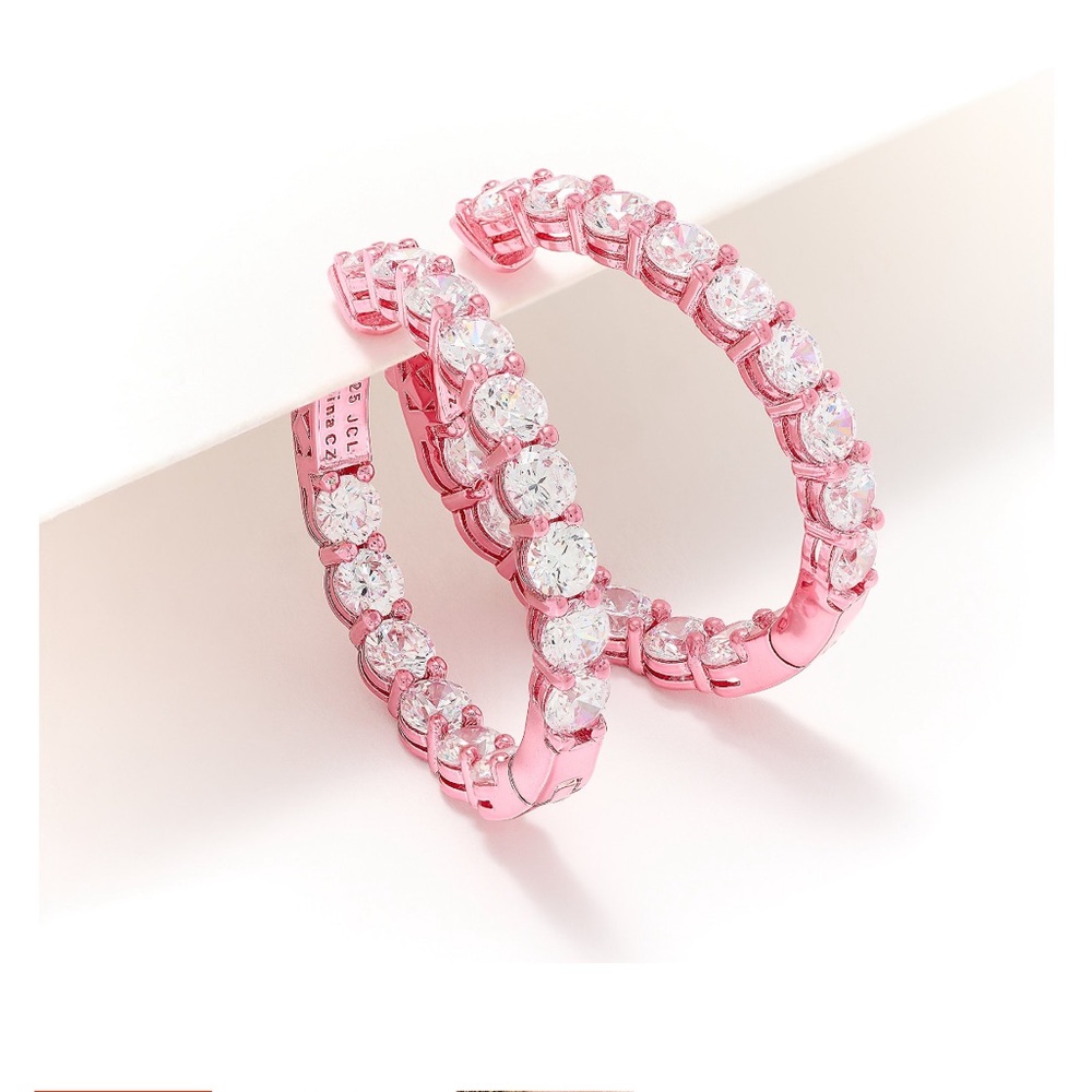 Jennifer Miller Diamonique Sterling Silver w/Pink E-Coat Hoop Earrings firm